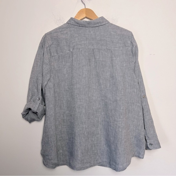 J.Jill Love Linen Gray Blue Button-Up Relaxed Fit Classic Shirt Staple Coastal - Picture 8 of 12